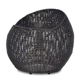 Outdoor Open Weave Wicket Swivel Stool, Black 